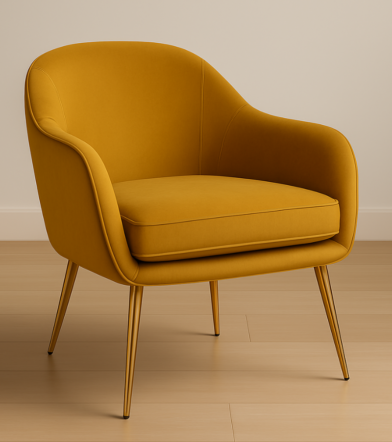 Velvet Armchair with Gold Legs - 1