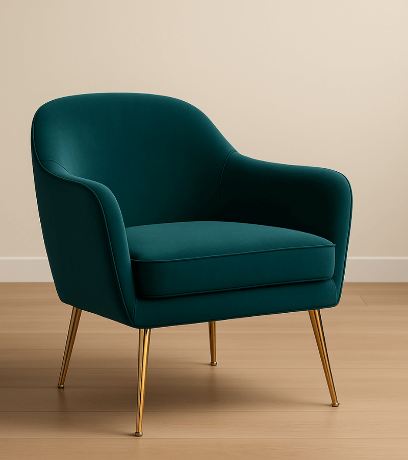 Velvet Armchair with Gold Legs - 2