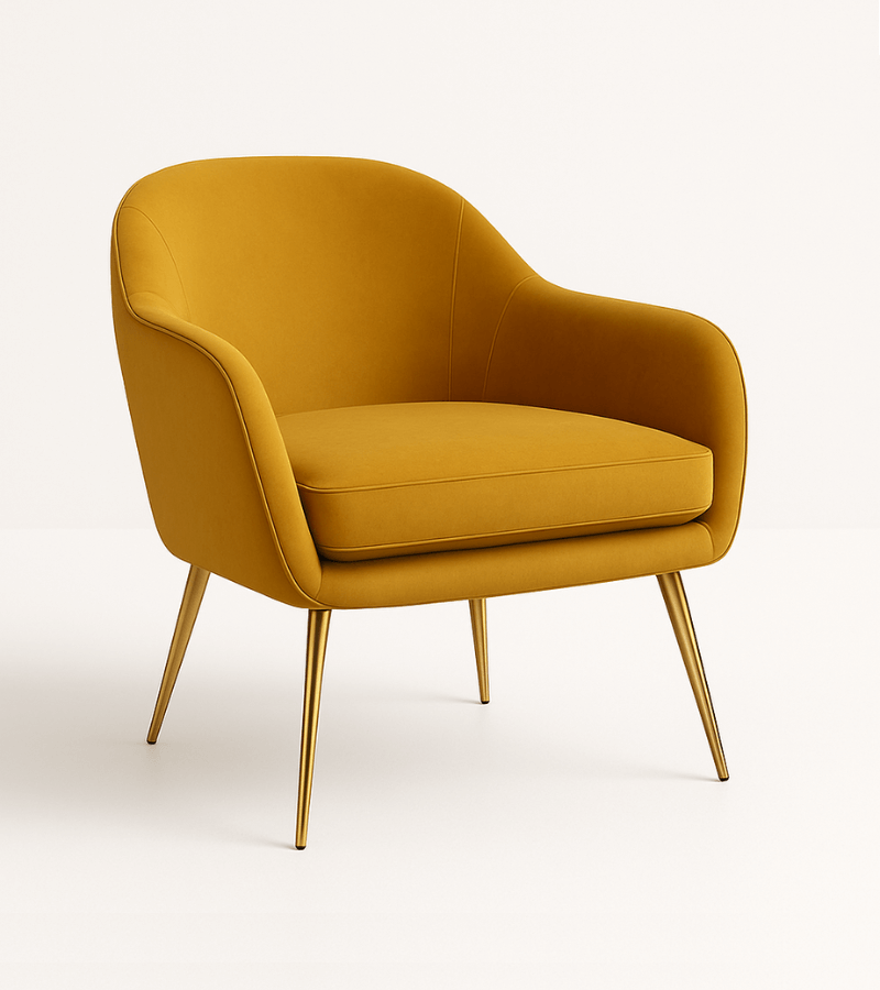Velvet Armchair with Gold Legs - 1