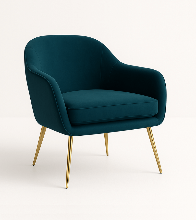 Velvet Armchair with Gold Legs - 2